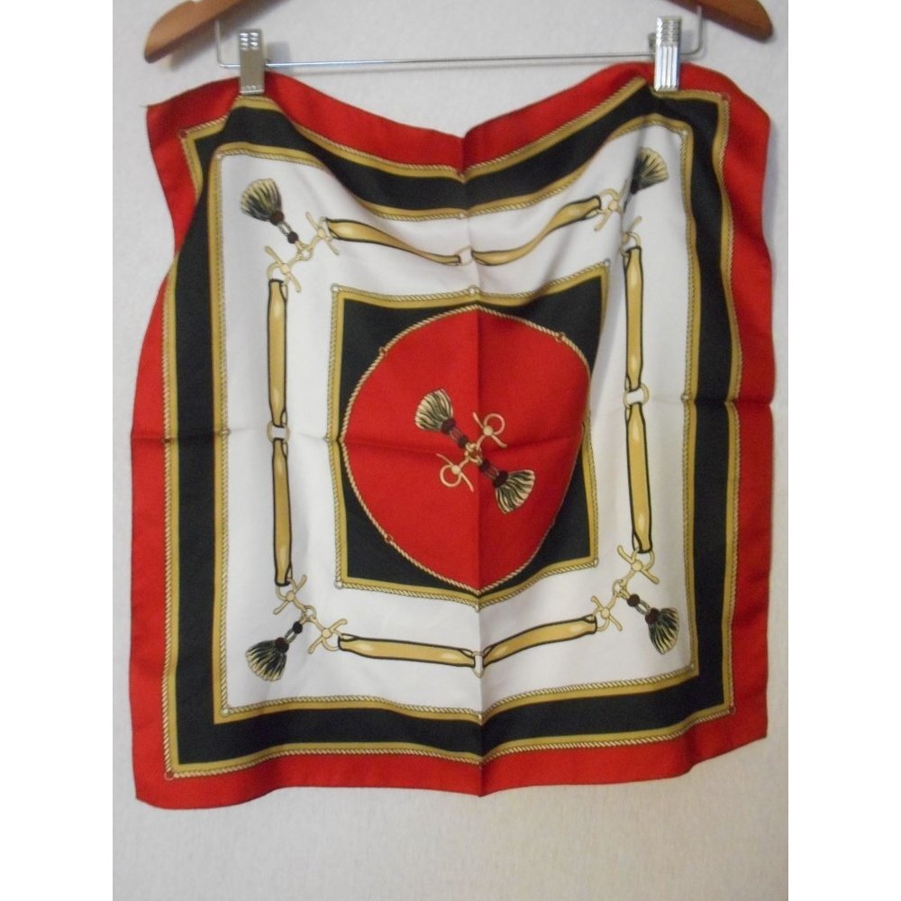 Black Burgundy Tassle Square Scarf Made in Italy Liz Claiborne - Estate Find